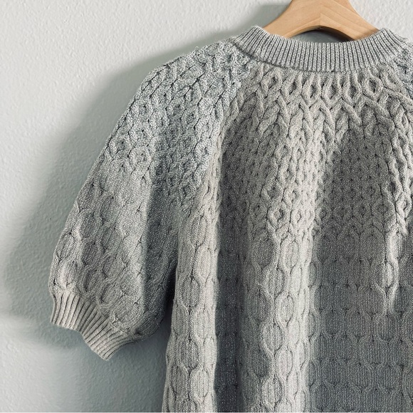 ANN TAYLOR Silver Shimmer Cable Sweater Twead - Picture 8 of 12